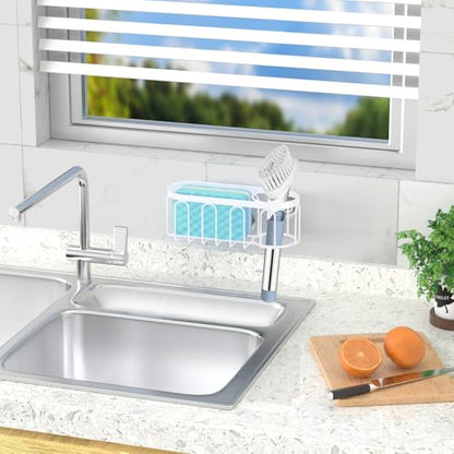 2-in-1 Sponge Holder for Kitchen Sink, Sink Caddy Kitchen Sink Organizer with 3 Suction Cups, No Drill Rustproof Sink Sponge Holder for Dish Brush, Soap & Sponge (White) - color: A Style-White