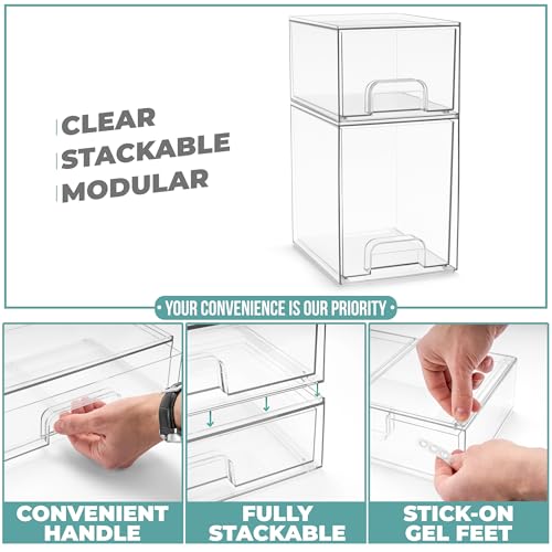 Sorbus Acrylic Storage Containers - 2 Pack, Stackable Storage Bins Set for Bathroom Organization - Clear Acrylic Drawer Organizers - Makeup Case Pull-Out Drawers (7.6’’ and 4.4’’ Tall) - size: 2 Pack, 7.6’’ and 4.4’’ Tall