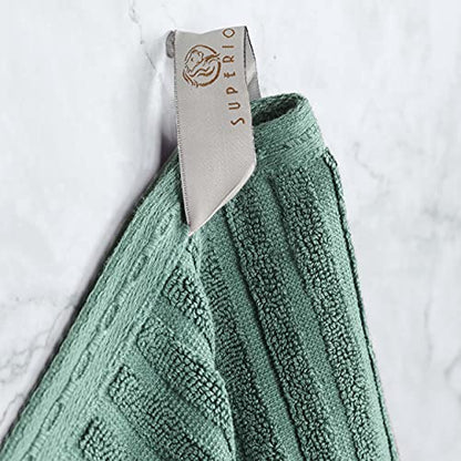 Superior Cotton 4-Piece Solid and Ribbed Hand Towel Set, Hand Towels- 16" x 28", Basil - color: Basil, size: Hand Towel 4-Pack