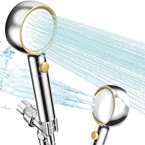 Latest High Pressure Filtered Shower Head With Handheld With 360° Rotating Panel,5 Spray Modes,Anti-Clog Nozzles,Hard Water Filter,59" Stainless Steel Hose&Adjustable Zinc Alloy Bracket,For Families - color: Polished Chrome