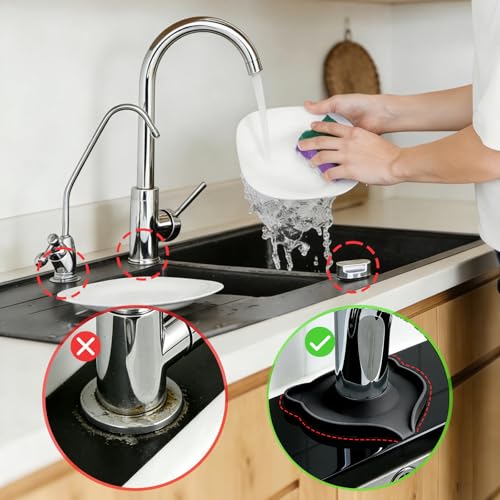 Compact Silicone Kitchen Sink Faucet Splash Proof Mat, Tap Water Diversion Splash Guard Drain Pad(Black,2PCS) - color: Blackx2