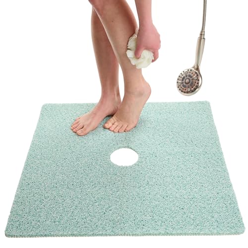 Enkosi Loofah Shower Mat with Drain Hole – Cushioned Anti-Slip Square Bath Mat for Showers, and Bathroom Floors – Textured PVC, Non Slip Safety Pad for Walk-in Stalls and Wet Areas (27x27 Aqua Green) - color: Aqua Green, size: 27" x 27" (Square)
