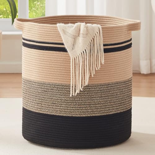 OIAHOMY 80L Laundry Baskets-Laundry Hamper,Storage Basket with Handles,Decorative Basket for Living room,Woven Storage Basket for Toys Bin,Pillows, Blankets,Clothes-20x18in-Yellow Black | Tall Dirty Clothes Hamper with Handle,Blanket Basket,Decorative Bas