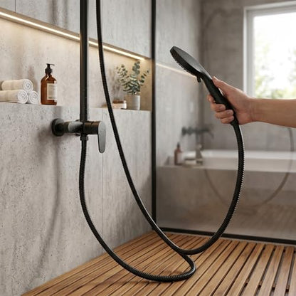 59in Shower Hose, 3 Layers Pressure Stainless Steel Flexible Long Shower Hose with Hot Cold Nozzles, Universal Fit for Bathroom Replacement (Black) - color: Black