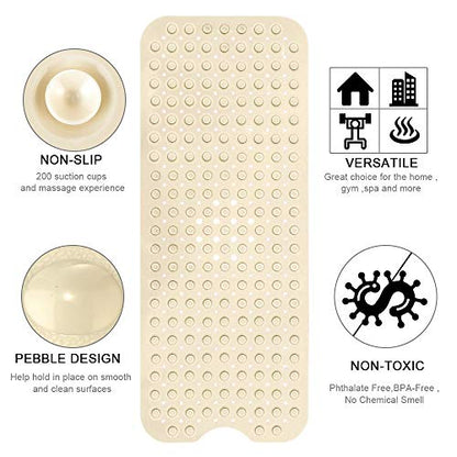 YINENN Bath and Shower Safety Mats 40x16 inch, Non Slip with Suction Cups for Bathroom Stall and Tub Floor, Extra Large and Machine Washable, Drain Holes Keep Bathtub Clean, Beige - color: Beige