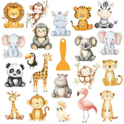 Whaline 24Pcs Woodland Animal Bathroom Non Slip Stickers Waterproof Anti Slip Bathtub Treads with Scraper Cartoon Forest Animal Adhesive Decals for Bathroom Shower Floor Decor