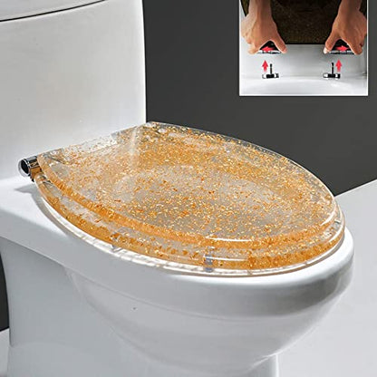 Upgraded Toilet Seat with Quick Release & 360° Rotating Hinges, Top or Bottom Fix, User-Friendly Install & Clean, Oval Shape, Silver Transparent - Universal Fit (1252) - color: Yellowtransparent