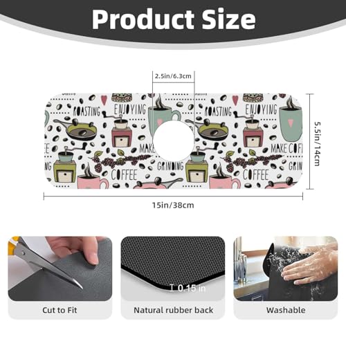 Coffee Coffe Kitchen Sink Splash Guard Faucet Mat Super Absorbent Fast Drying Mat Sink Gadgets-Fast Drying Pad Sink Mat For Kitchen Bathroom (15" X 5.5" ) - color: Coffee