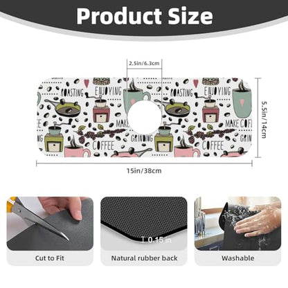 Coffee Coffe Kitchen Sink Splash Guard Faucet Mat Super Absorbent Fast Drying Mat Sink Gadgets-Fast Drying Pad Sink Mat For Kitchen Bathroom (15" X 5.5" ) - color: Coffee