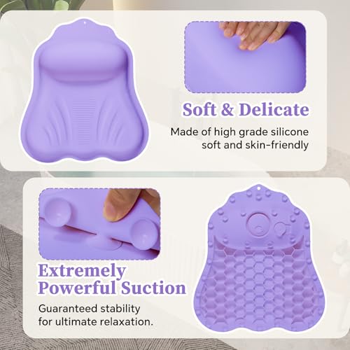 Luxury Silicone Bath Pillow for Tub, New Cloud-Soft 4D Air-Cushion Bathtub Pillow for Head and Neck & Back Support, Strong Suction Cups, Waterproof Quick-Dry Bathtub Headrest (Purple) - color: Purple