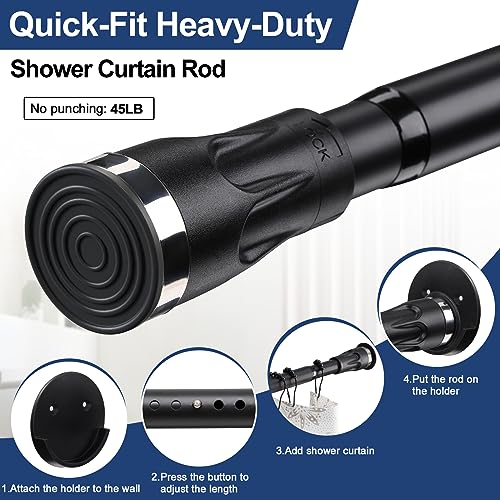 Shower Curtain Rod With Holders, 42 to 100 inch Tension Shower Curtain Rod No Drilling Adjustable Black Shower Rods - size: 40-100"