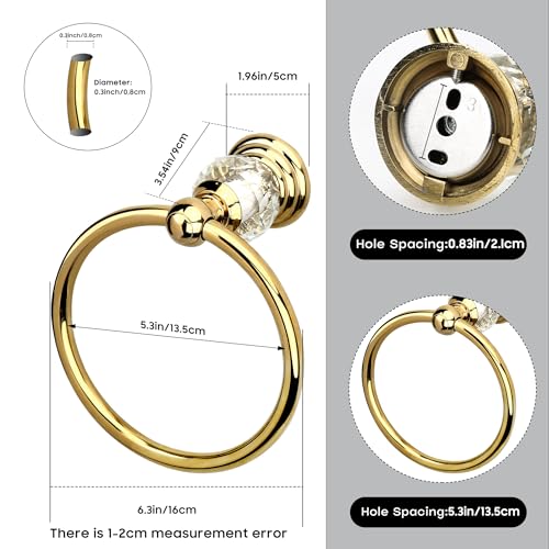 Crystal Gold Towel Ring, Gold Bathroom Towel Holder Ring, Golden Towel Rack Hanger Home Hand Towel Ring Towel Holder for Bathroom Wall Mounted Bathroom Accessory - color: Gold