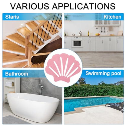 PATIKIL 12 Pcs Non Slip Bathtub Stickers, Anti Slip Shower Stickers Bathroom Shower Floor Decals Sea Shell Shape Cute Treads Tubs, Pink - color: Pink