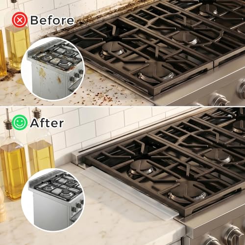 Silicone Stove Gap Covers with Stainless Steel, Oven Gap Filler Seals Gaps Between Stovetop and Counter, Stove Gap Guards Range Trim Kit, Easy to Clean Stove Gap Guard (Clear 2 Pack,21") - color: Clear, size: 21 inches