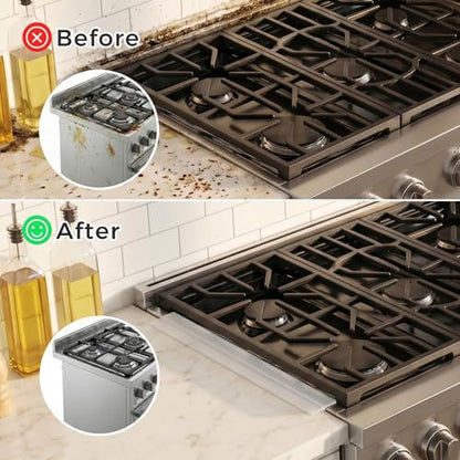 Silicone Stove Gap Covers with Stainless Steel, Oven Gap Filler Seals Gaps Between Stovetop and Counter, Stove Gap Guards Range Trim Kit, Easy to Clean Stove Gap Guard (Clear 2 Pack,21") - color: Clear, size: 21 inches