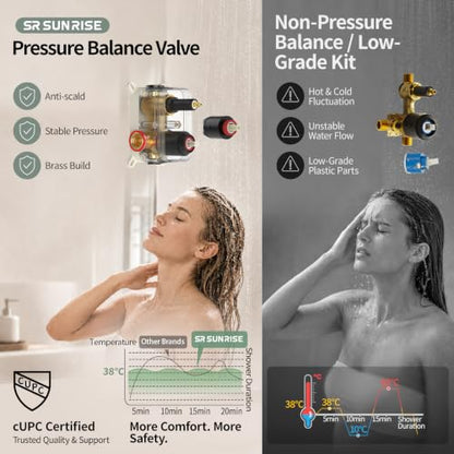 SR SUN RISE Matte Black Square Rainfall Shower Head and Handle Set, Wall Mounted Shower Fixtures, Metal Shower Faucet Trim Repair Kits (With Shower Valve) 16 Inches - color: Matte Black, size: 16 Inch