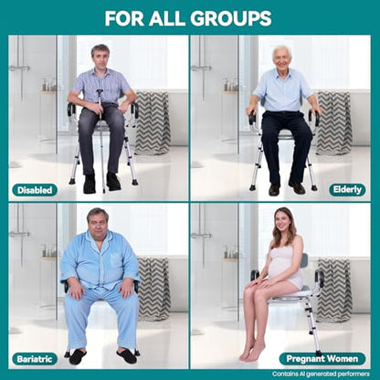 Shower Chair for Inside Shower, 400 lb Capacity, Adjustable Height | Heavy Duty Shower Chair for Elderly and Disabled, Non-Slip Shower Stool with Removable Arms and Back, Lightweight Bath Seat - color: Light Gray