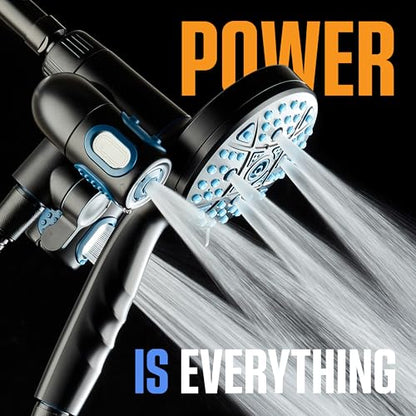 AquaCare Polaris 208-mode High Pressure Shower Head Combo with Hydro Arms | Luxury 3-way 14-zone System with 370 Stay-clean Power Jets, Handheld Magnetic Docking & 6 ft. Stainless Steel Hose / Black - color: Matte Black