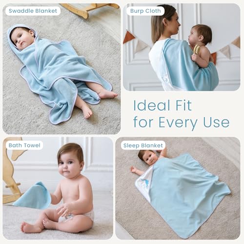 Softan Baby Hooded Towels and Washcloths Set 6 Pack, 28x28 Ultra Soft & Absorbent Baby Bath Towels for Newborn Infant Toddler, Unisex Boys Girls (Blue Dionsaur) - color: Blue Dionsaur