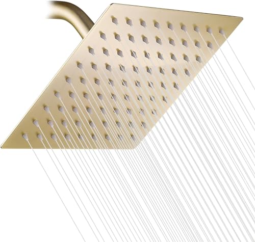 Square 6 Inch Stainless Steel Shower Head High Pressure Rainall Shower Head Brushed Gold Ultra Thin Design-Best Pressure Boosting - color: Brushed Gold, size: Square