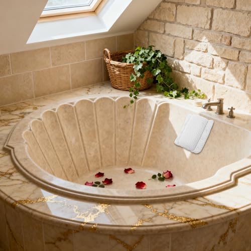 Artibetter Non-Slip Tub Pillow for Bath with Suction Cups, Thickened PVC Sponge Cushion, Quick Drying Bath Pillow Cushion for Neck and Back Support, for Travel and Home Bathrooms