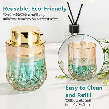 Foaming Soap Dispenser - Amber Glass Foam Soap Dispenser, 8 Oz Golden Foam Hand Wash Dispenser for Bathroom, Modern Home Refillable Dish Dispenser for Kitchen (Golden)