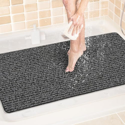 LuxStep Shower Mat Bathtub Mat,Non-Slip Bath Mat with Drain, Quick Drying | 40x24 inch, PVC Loofah Bathmat for Tub,Shower,Bathroom,Black - color: Black, size: 40" x 24"