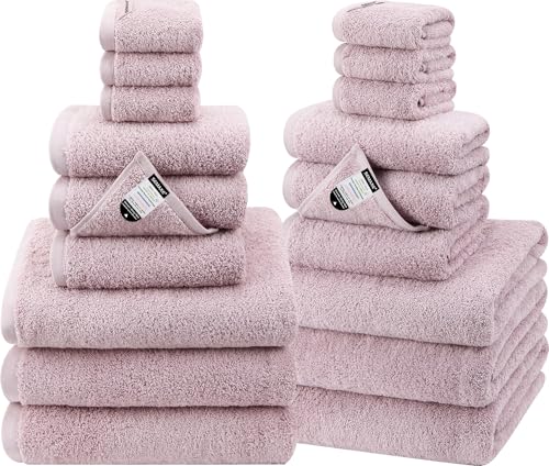 18-Piece Cotton Bath Towel Set with Hanging Loops for Bathroom, Purple | Stock-up towel set for family bathrooms, guest baths, multi-bath homes, and wash-day rotation, OEKO-TEX certified, easy care - color: A06: Purple