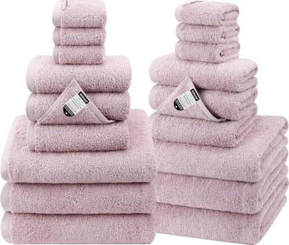 18-Piece Cotton Bath Towel Set with Hanging Loops for Bathroom, Purple | Stock-up towel set for family bathrooms, guest baths, multi-bath homes, and wash-day rotation, OEKO-TEX certified, easy care - color: A06: Purple