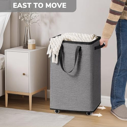 Goodpick 75L Collapsible Laundry Baskets with Removable Wash Bag and Wheels | Laundry Basket with Wheels, Rolling Laundry Hamper with Handle for College Dorm, Laundry Hamper on Wheels, Light Grey - color: Light Grey