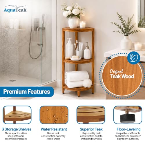AquaTeak Kai 40.25" Teak Corner Shelf Stand, 3 Tier Shower Stand | Space-Saving Design, Durable Water-Resistant Teak, Anti-Slip Feet - size: Stand Only