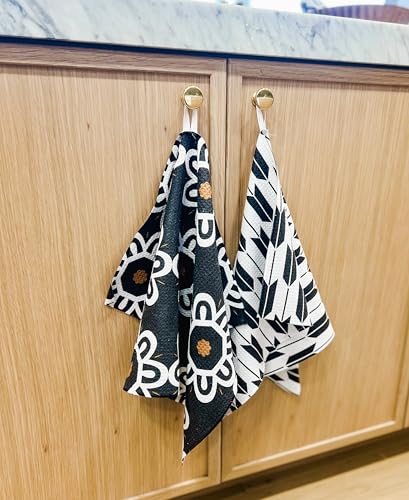 Kitchen Towels, Dish Towels for Kitchen, 2 Pc Kitchen Towel Set | Microfiber Waffle Towels, 16 x 26 inches, with Hanging Loops, Reusable Tea Towels, Cute Kitchen Towels - 2 Pack - color: Black