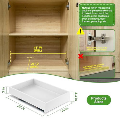 MyLifeUNIT Wood Pull Out Drawer for Cabinet Pre-Assembled, 14" W x 21" D | Soft Close, Full Extension Pull-Out Cabinet Organizer Shelf, Slide Out Drawer for Kitchen Cabinet, Easy Bottom Installation - size: 14"W x 21"D x 4.3"H