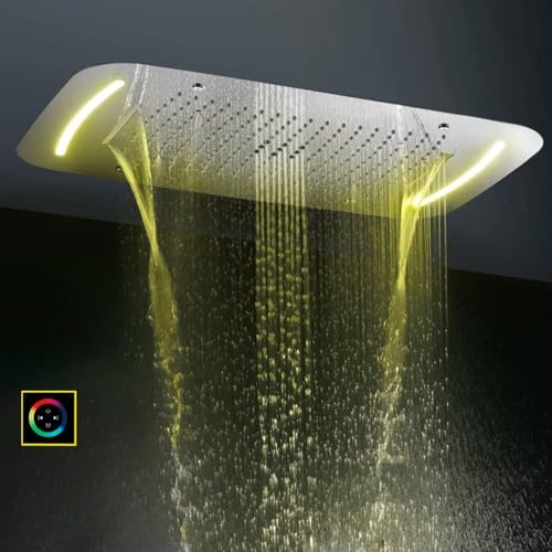 Cascada Luxurious Design 17"x28" Recessed LED Shower System with 6 Functions (Rainfall, Waterfall, Rain Curtain, Misty, 4"Body Jets & Handheld), & Shower Sliding Bar (Oil Rubbed Bronze) - color: Oil Rubbed Bronze