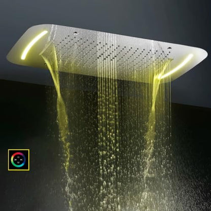 Cascada Luxurious Design 17"x28" Recessed LED Shower System with 6 Functions (Rainfall, Waterfall, Rain Curtain, Misty, 4"Body Jets & Handheld), & Shower Sliding Bar (Matt Black) - color: Matt Black
