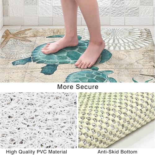 Sea Turtle Shower Mats for Inside Shower, Square Non Slip Bath Mat Cute Shower Matt for Bathroom Floor Easy Cleaning Loofah Bathmat, Quick Drying Textured Surface Shower Foot Scrubber Mat, 24″X24″ - color: D04