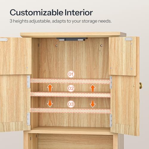 HOOBRO Arched Rattan Wall Cabinet for Bathroom, Over Toilet Storage Cabinet with Doors and Open Shelf, Farmhouse Medicine Cabinet with Adjustable Shelf for Bathroom Kitchen, Natural