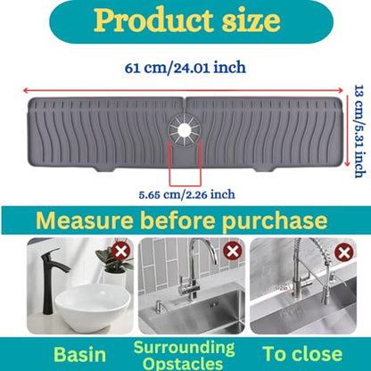 24 inch Longer Faucet Mat for Kitchen Sink Splash Guard[5° Slope Fast Self-draining]Kitchen Sink Faucet Mat Splash Guard Kitchen Sink Area Water Splash Guard