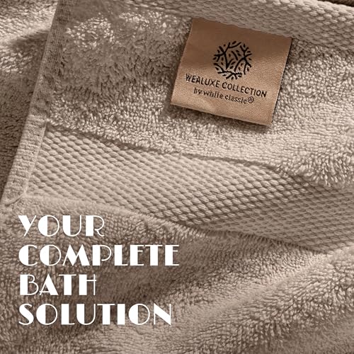 White Classic Taupe Bath Towel Set of 6-100% Cotton Highly Absorbent Towels for Bathroom, 2 Luxury Bath Towels 650GSM, 2 Hand Towels, 2 Washcloths - color: Taupe