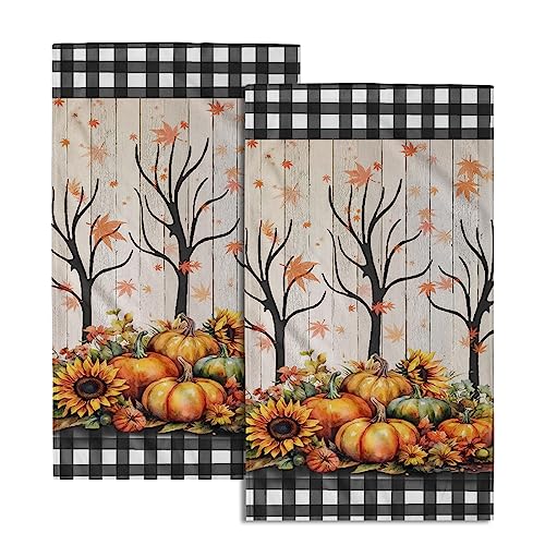 Giwawa Autumn Pumpkin Hand Towels Buffalo Check Bathroom Towel Set of 2 Kitchen Dish Towel Soft Small Bath Guest Towel for Hotel Spa Gym Sport - color: Autumn Pumpkin