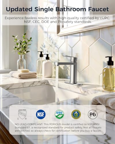 FORIOUS Bathroom Faucet 1 Hole, Single Handle Vanity Faucet Brushed Nickel | Bathroom Sink Faucet with Deck Plate, Fits 1 Hole and 4-Inch 3 Hole Install, for RV Vanity Lavatory Restroom Camper - color: Brushed Nickel