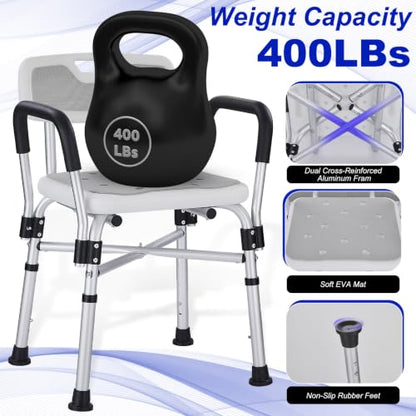 Shower Chair for Elderly and Disabled Inside Shower,Gray | 6-Height AdjustableShower Seat for Inside Tub,Shower Chair with Arms and Back 400 LB Heavy Duty - color: Gray