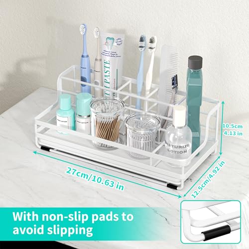 HapiRm Toothbrush Holders for Bathroom - 5 Partitions Bathroom Counter Organizer with Instant Drying Stone, Stainless Steel Countertop Storage Electric Toothbrush Toothpaste Holder - White - color: White