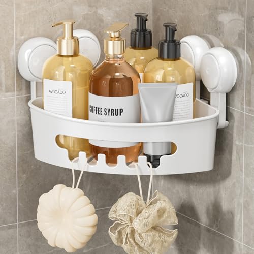 Corner Shower Caddy Suction Cup, Shower Basket Suction Bathroom | White Shower Caddies, Waterproof & Rustproof Shower Organizer, No-Drilling Removable - color: White, size: 1 × Medium