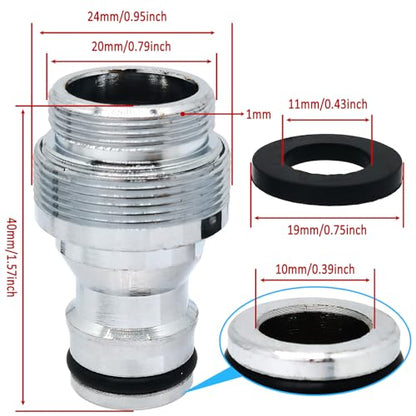 1pcs Brass Faucet Tap Quick Connector Adapter Kit,20mm Male Thread x 1mm Pitch Connector,Universal Faucet Adapter for Washing Machine And Pressure Washer(Silver) - size: 20mm Male Thread x 1mm