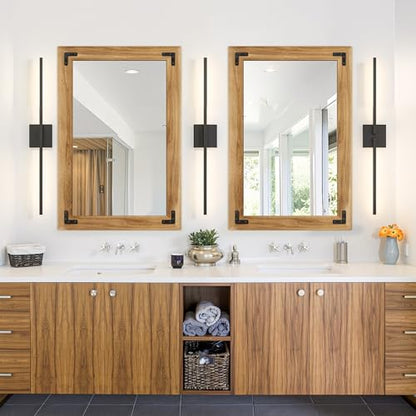 Wood Framed Bathroom Vanity Mirror for Wall, 24"x36" Farmhouse Mirror | Solid Wood Frame, HD Shatterproof Glass, Vertical/Horizontal Hanging, Ideal for Bathroom, Living Room, Bedroom - size: 36"L x 24"W