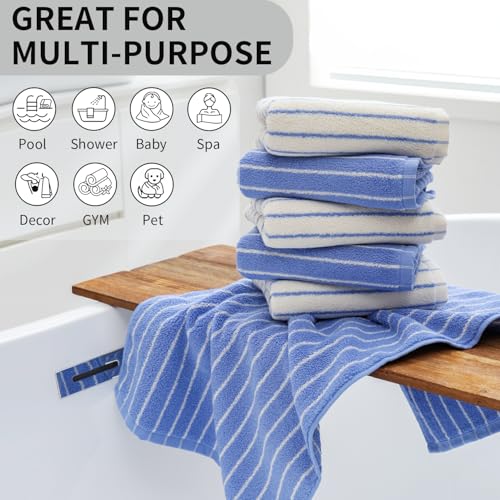 Blue Striped Hand Towels, Bathroom Hand Towel Set of 6, 13" By 29" - 100% Cotton | Quick Dry | Absorbent | Light Weight, Soft Face Towel for Showering & Guest, Luxury Towel Gift - color: Blue
