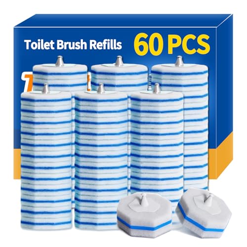 60pcs Disposable Toilet Brush Refill Pads, Replacement Brush Heads, Toilet Cleaner Refills，Disposable Wand Heads，Bathroom Cleaning，Toilet Cleaning Scrubbers Compatible with Most Toilet Brushes - style: 60 refflls（Without handle）
