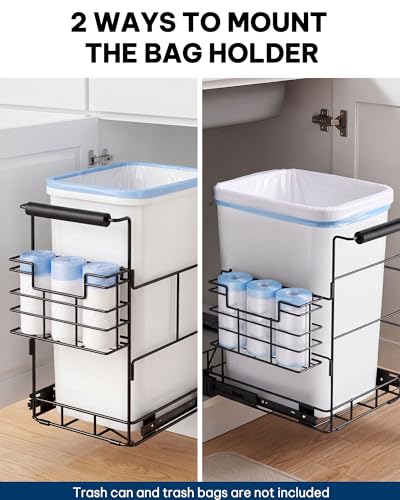 Bulado Pull Out Trash Can Under Cabinet with Removable Trash Bag Holder | Space-Saving Under Sink Trash Can Pull Out, Fits 30–40 Qt Bins, Supports 125 lbs, Soft-Close Slide, Bin Not Included