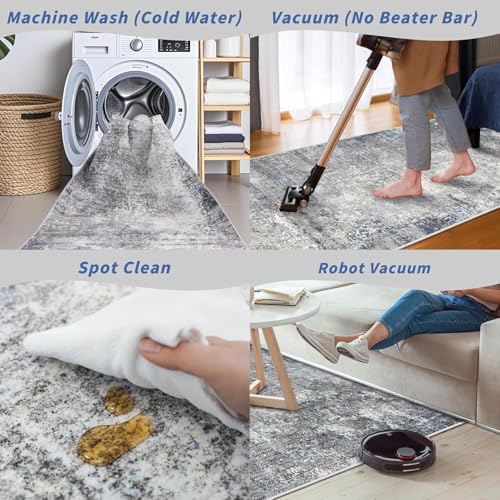 2x12 ft Washable Hallway Runner Rug – Non-Slip Stain-Resistant Low-Pile Long Carpet Runner for Kitchen Entryway Living Room Bedroom Bathroom, Modern Abstract Neutral (Blue Gray,2x12) - color: Blue Gray, size: 2' x 12' (Rectangular)